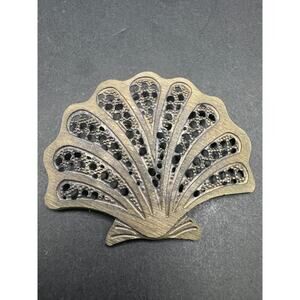 Vintage NF Signed Seashell Scallop Brass Beach Shell Sea Brooch Pin 2.03"